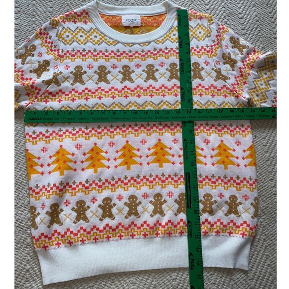 ANDREE Sweater Women Medium Wool Crew Neck Gingerbread Holiday Christmas - Picture 6 of 7